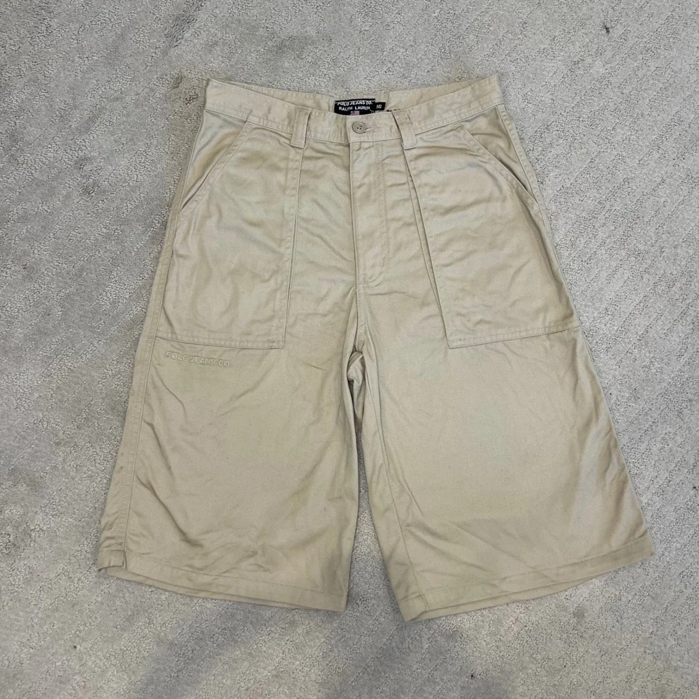 Vintage Polo Jeans Co. Beige Cargo Shorts Men's Size 16‎ Classic Utility Y2K